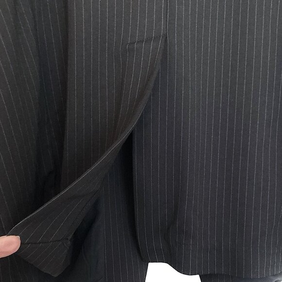 UNIVERSAL STANDARD Bianca Italian Double Breasted Pinstripe Blazer Black - Picture 10 of 12